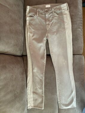 Mother The Looker Ankle Fray So Far Gone Skinny Jeans with Contrast Side Stripe